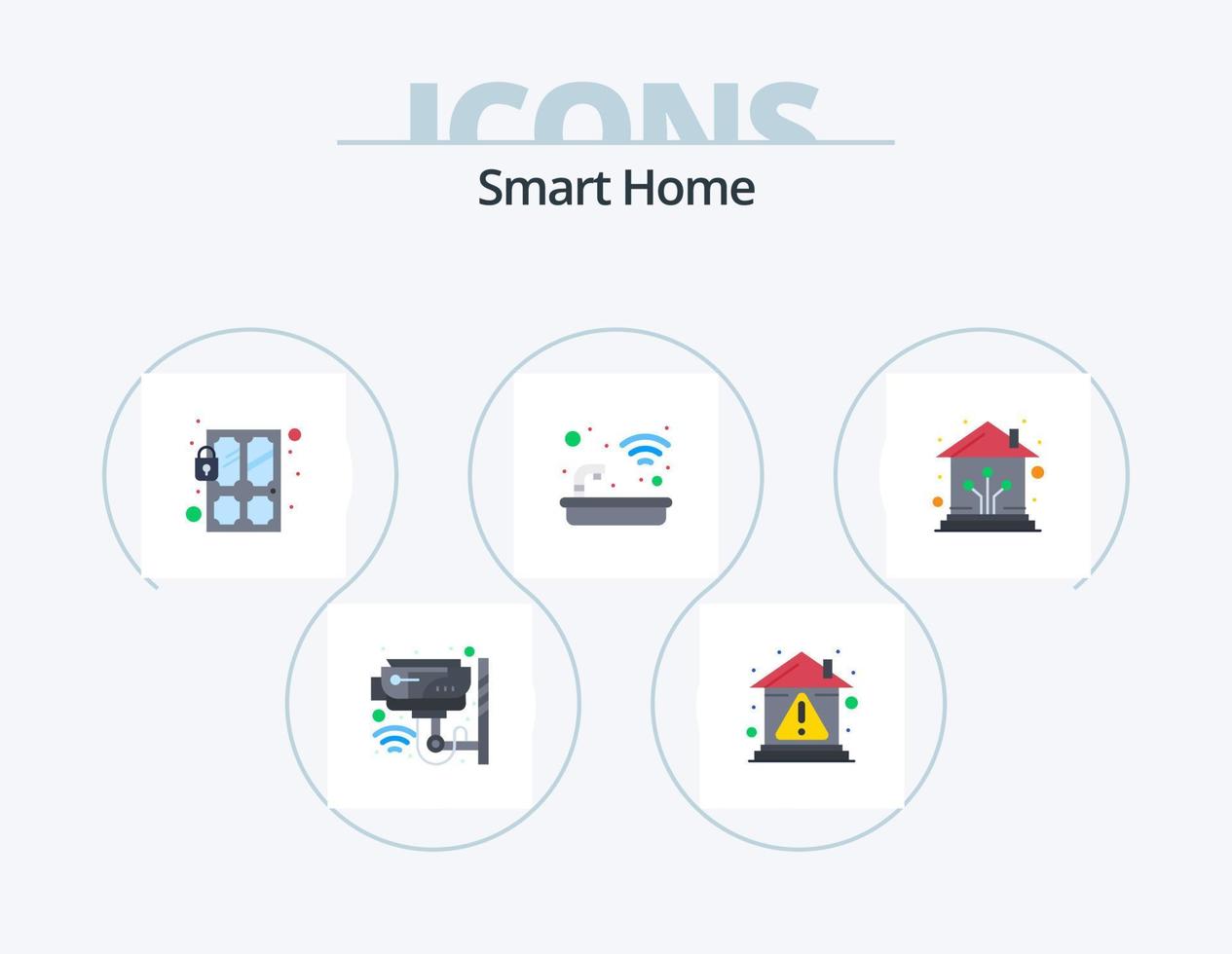 inteligente casa piatto icona imballare 5 icona design. inteligente. bagno. casa. serratura. inteligente vettore