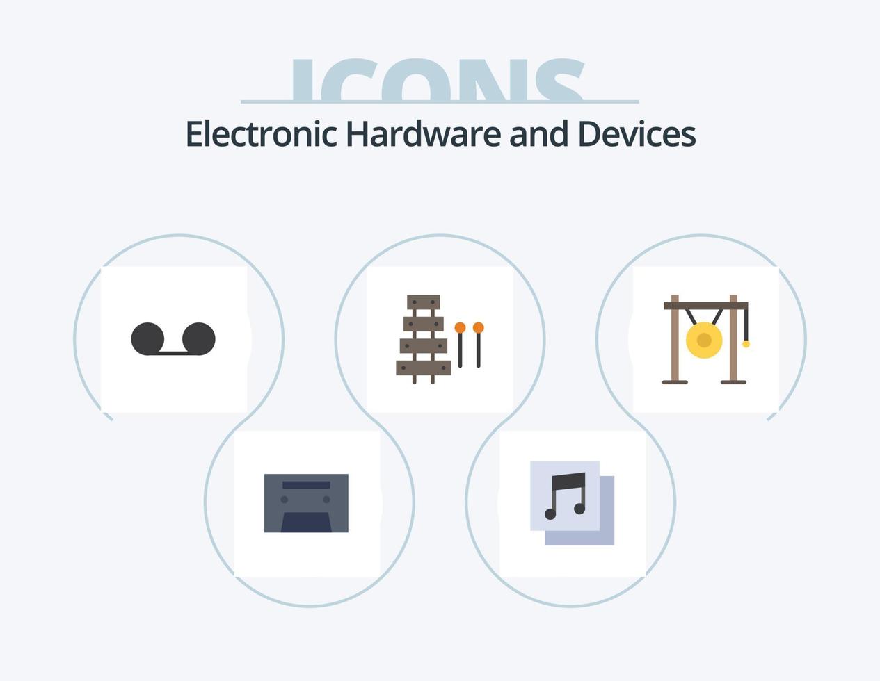 dispositivi piatto icona imballare 5 icona design. musica. gong. voce. Audio. suono vettore