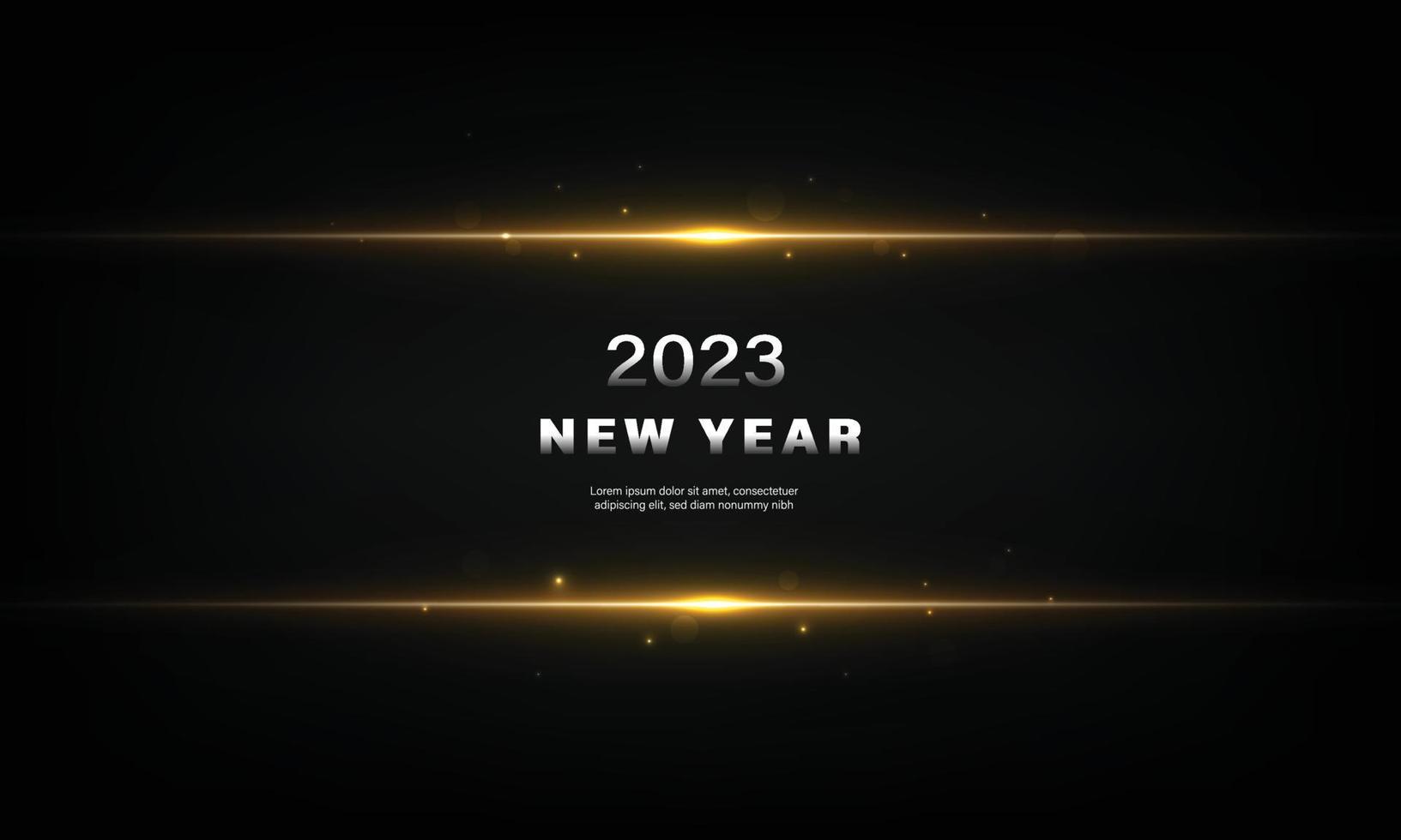 nuovo anno 2023 su astratto d'oro leggero effetto su nero sfondo vettore