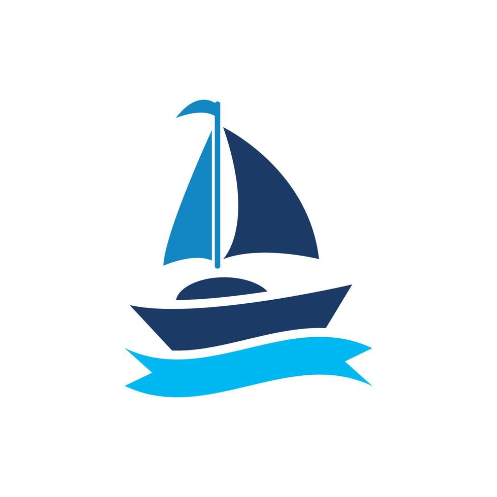 barca a vela barca su mare oceano onda con logo design vettore