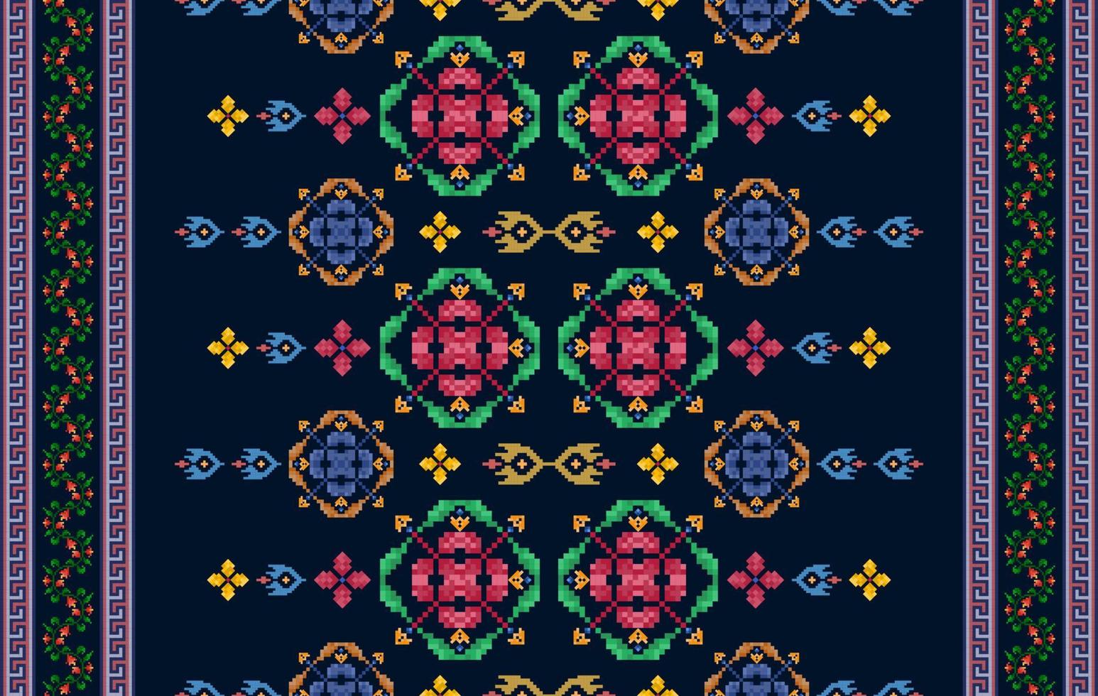 ikat etnico senza soluzione di continuità modello decorazione design. azteco tessuto tappeto boho mandala tessile sfondo. tribale nativo motivo ornamenti africano americano popolare tradizionale ricamo vettore