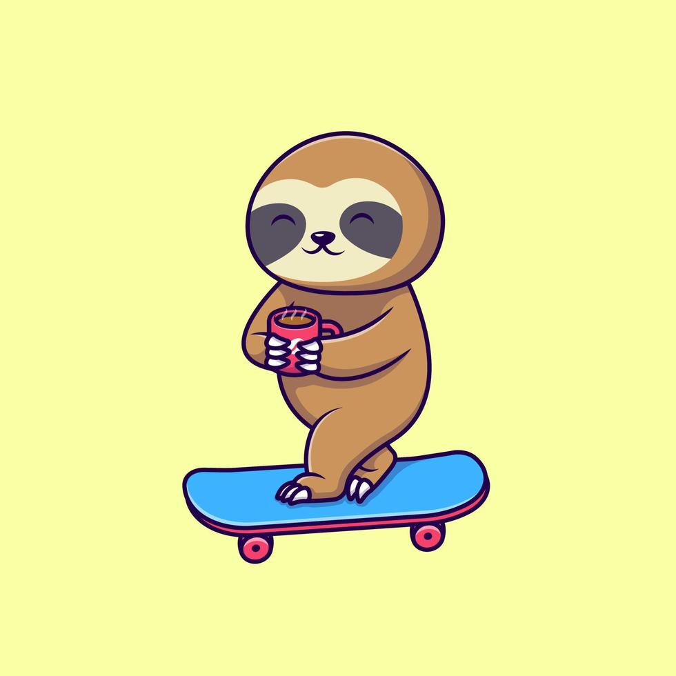 carino bradipo andare con lo skateboard e Tenere caffè cartone animato vettore icone illustrazione. piatto cartone animato concetto. adatto per qualunque creativo progetto.