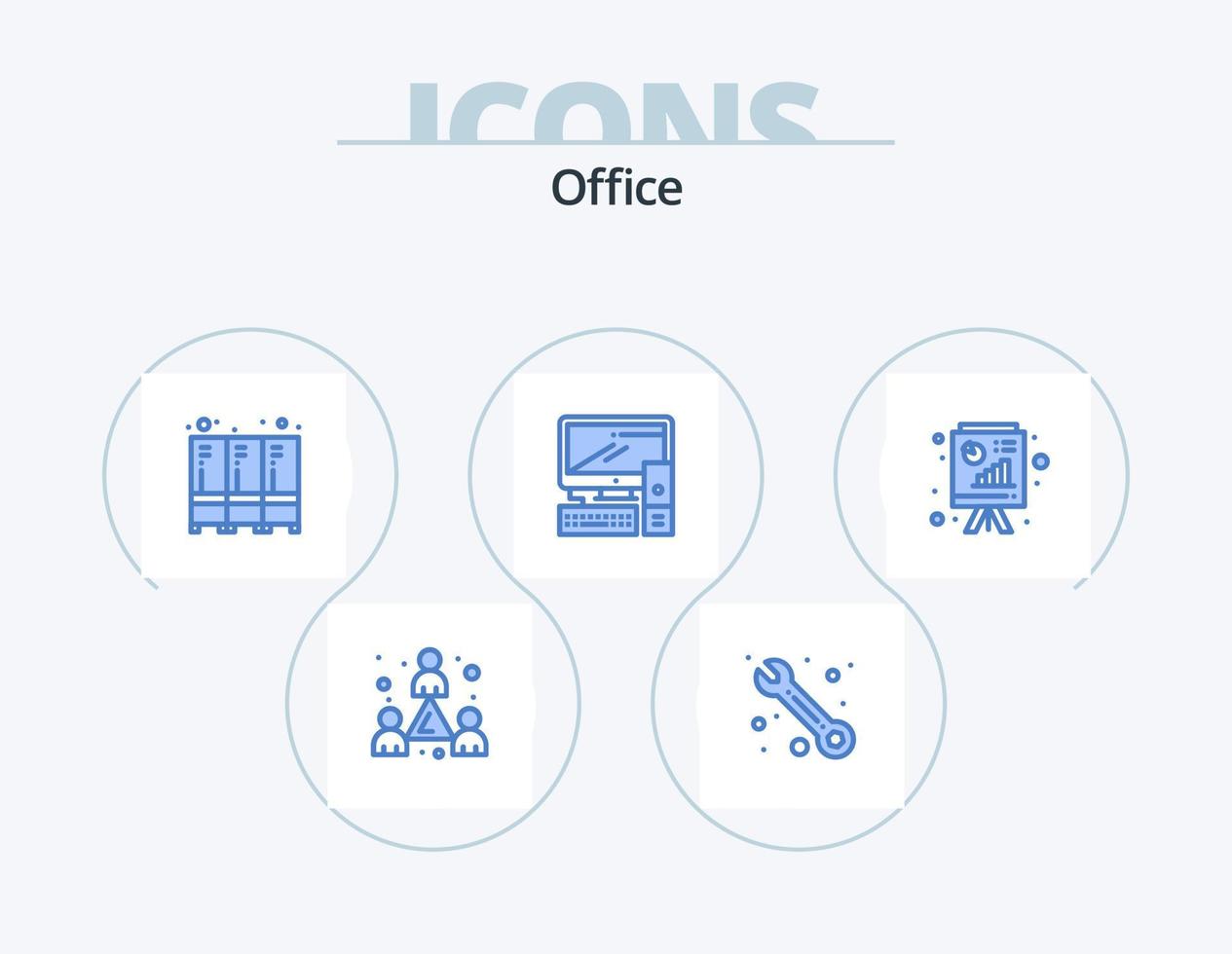 ufficio blu icona imballare 5 icona design. presa della corrente . analitica. arredamento. pc. attrezzatura vettore