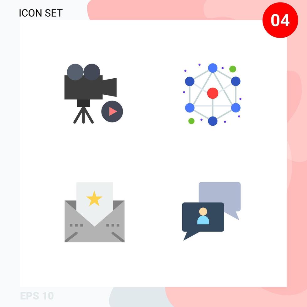 4 utente interfaccia piatto icona imballare di moderno segni e simboli di telecamera carta film gerarchia chat modificabile vettore design elementi