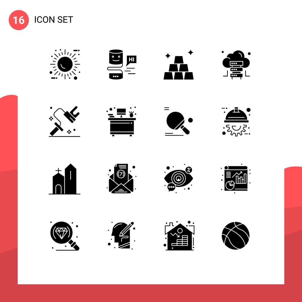 16 solido glifo concetto per siti web mobile e applicazioni rullo tintura grande pensare server nube modificabile vettore design elementi