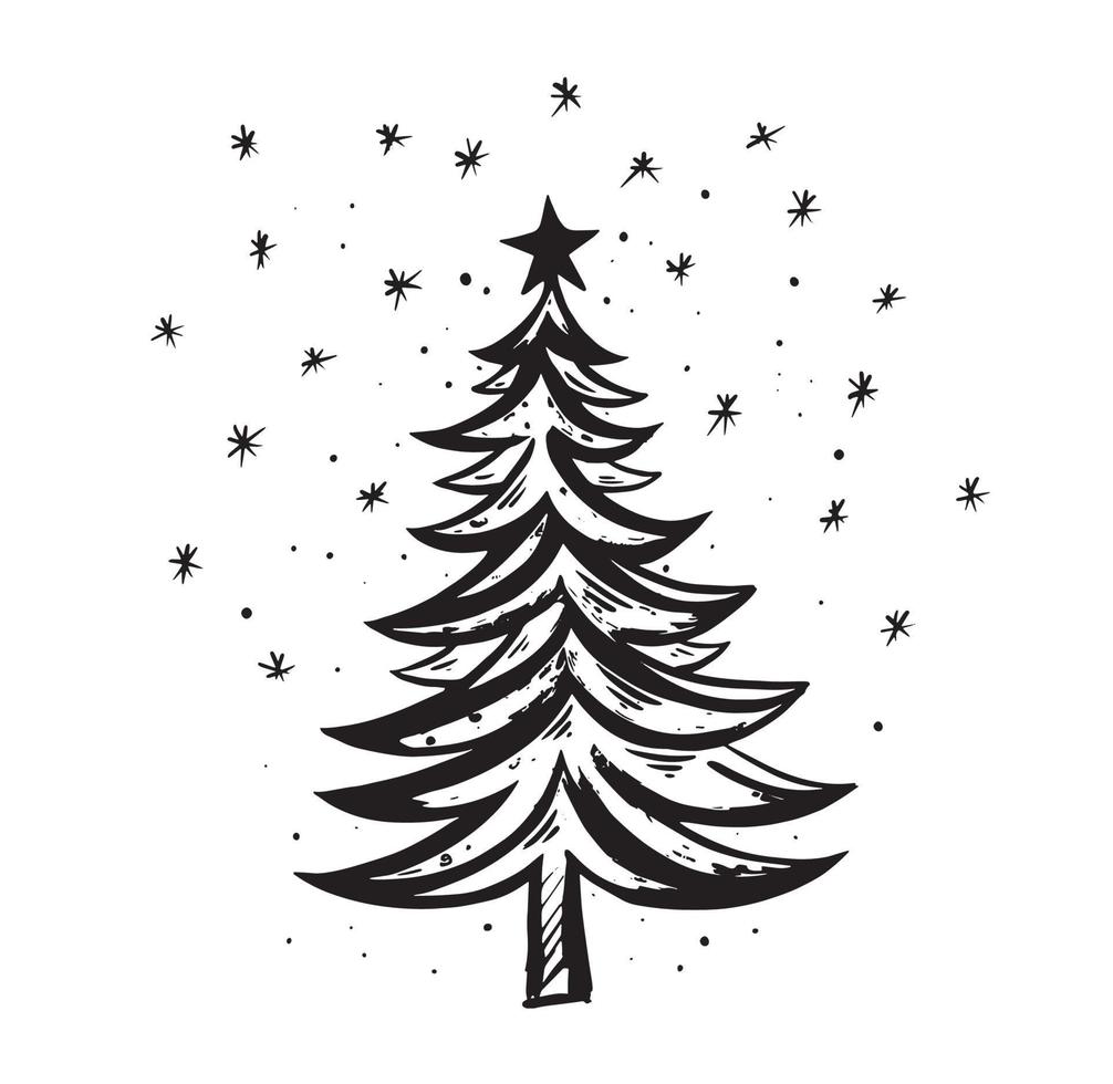 set di alberi di natale, illustrazioni disegnate a mano. vettore