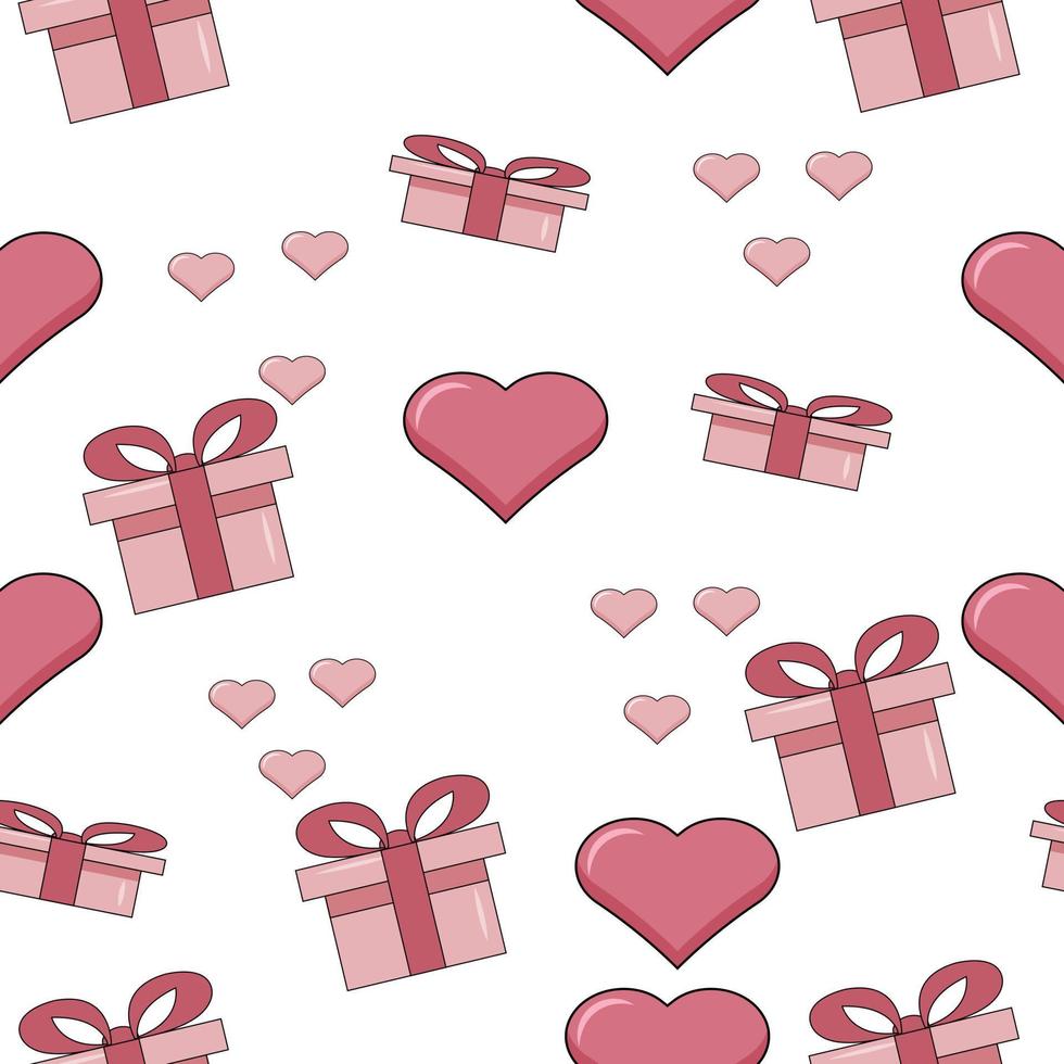 cuori e regalo scatole senza soluzione di continuità modello. vettore rosso e rosa carta simboli di amore sfondo per contento La madre di o San Valentino giorno saluto carta design