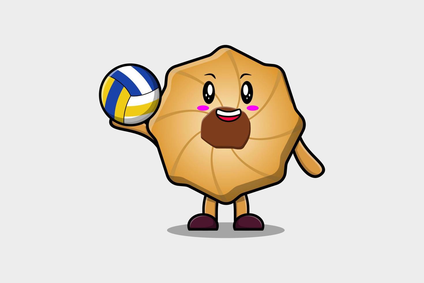 carino cartone animato biscotti personaggio giocando pallavolo vettore