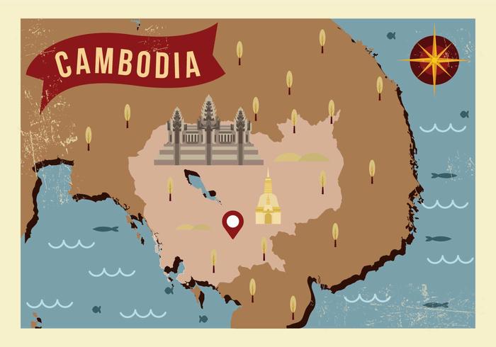 Vettore d'annata della mappa della Cambogia