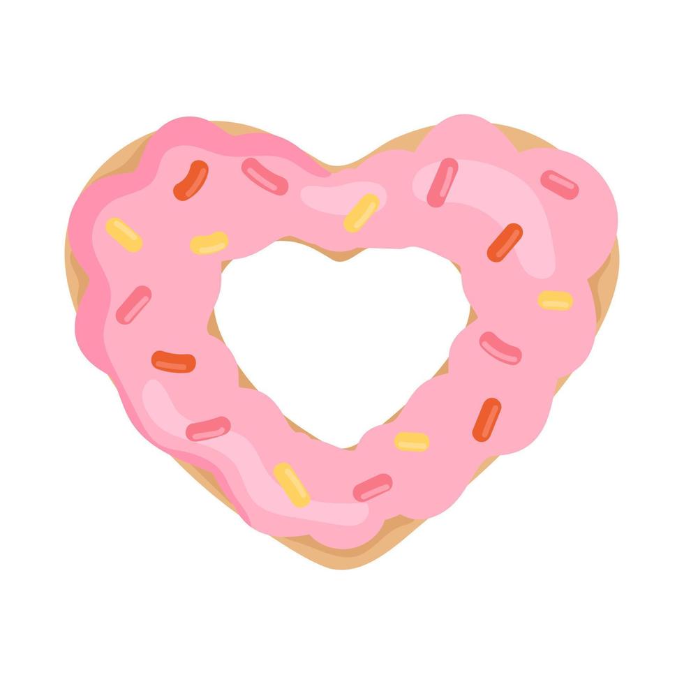 cartone animato cuore sagomato ciambella con rosa Smalto su bianca sfondo. amore e San Valentino giorno concetto. vettore