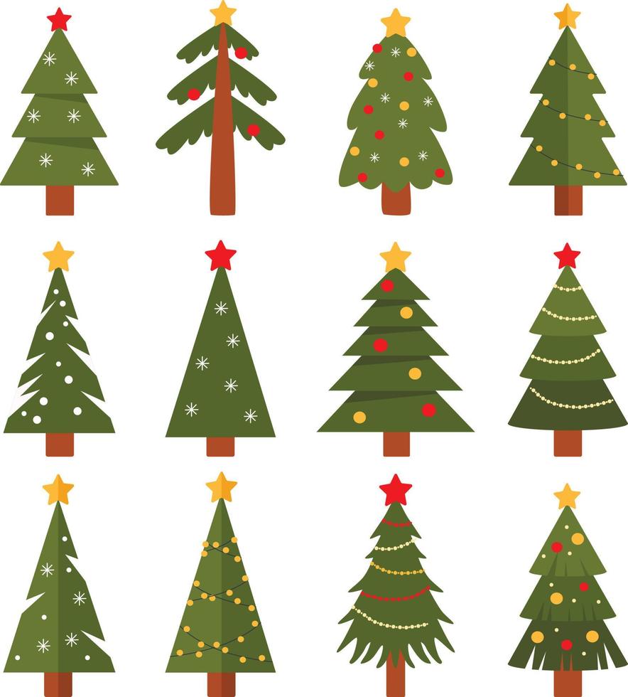 collezione di Natale alberi. impostato isolato su bianca sfondo, moderno piatto design vettore