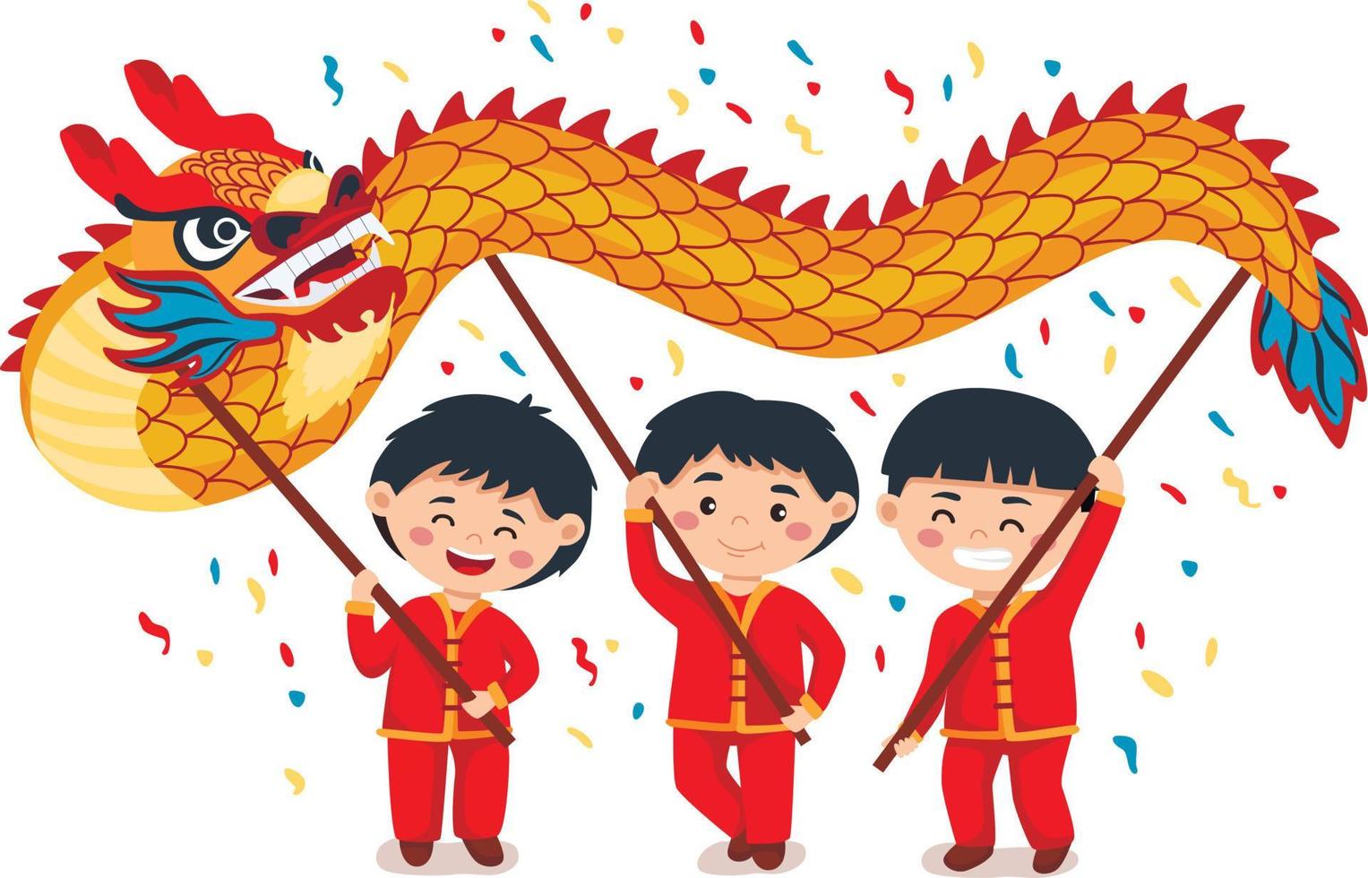 Cinese nuovo anno Festival. tre poco ragazzi danza Drago danza vettore