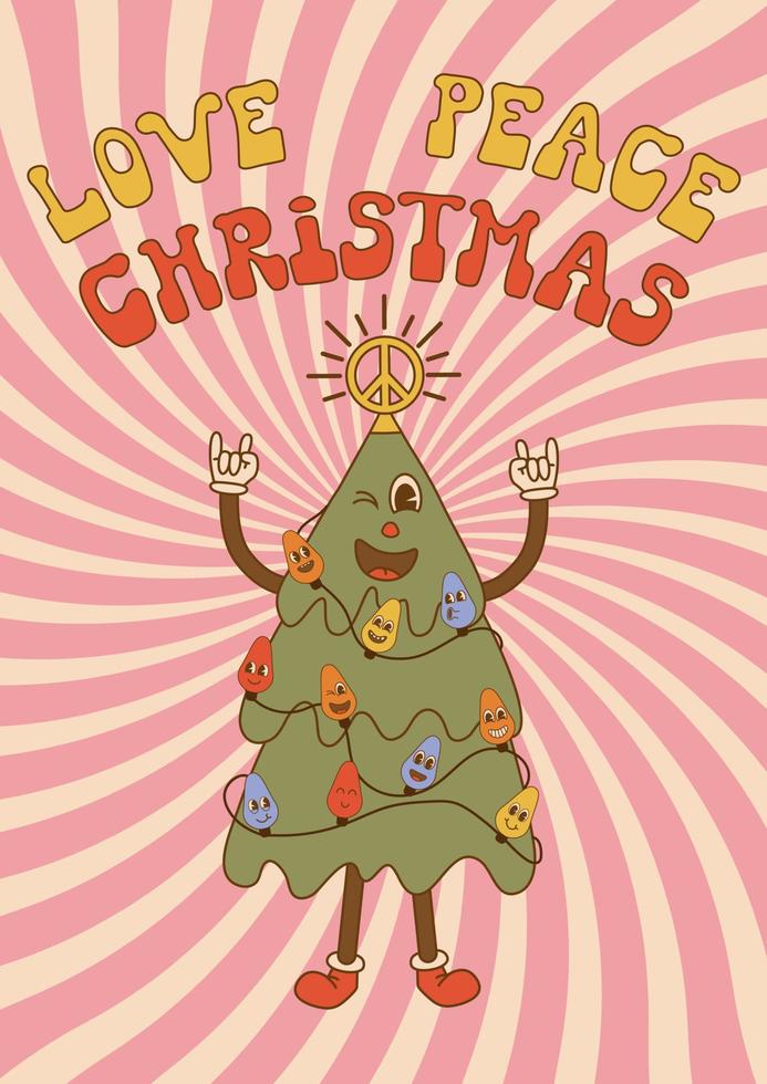 comico Groovy Natale albero, ghirlanda nel di moda cartone animato stile. per carta, manifesto, Stampa. vettore