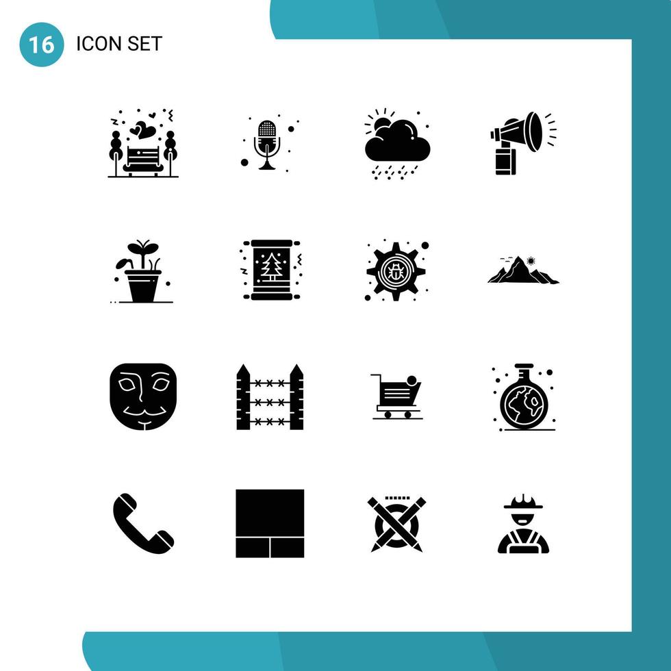 16 solido glifo concetto per siti web mobile e applicazioni crescita fan parlare può aria modificabile vettore design elementi