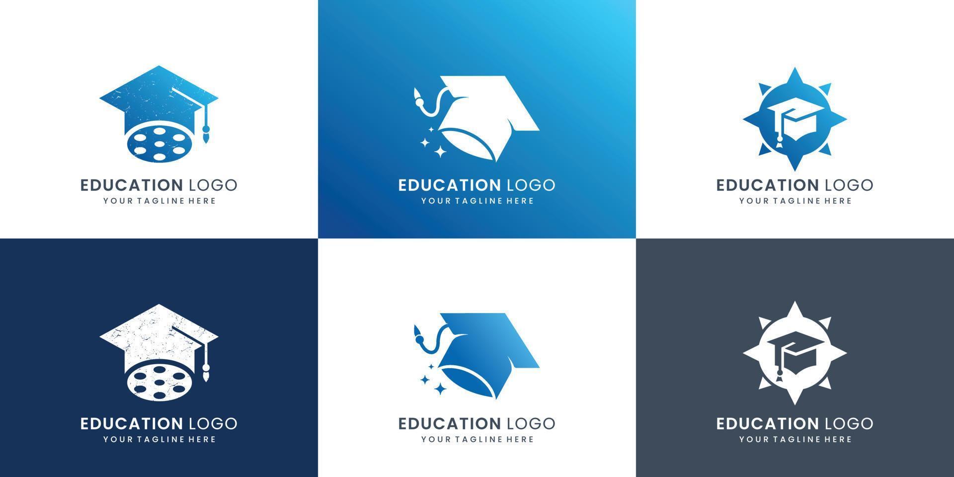 collezione di formazione scolastica logo design. ispirazione toga logo, Università, diplomato logo, successo alunno. vettore