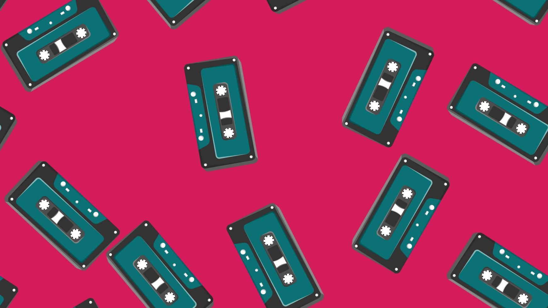 senza soluzione di continuità modello infinito con musica Audio cassette vecchio retrò Vintage ▾ fricchettone a partire dal anni '70, anni 80, anni 90 isolato su rosso sfondo. vettore illustrazione