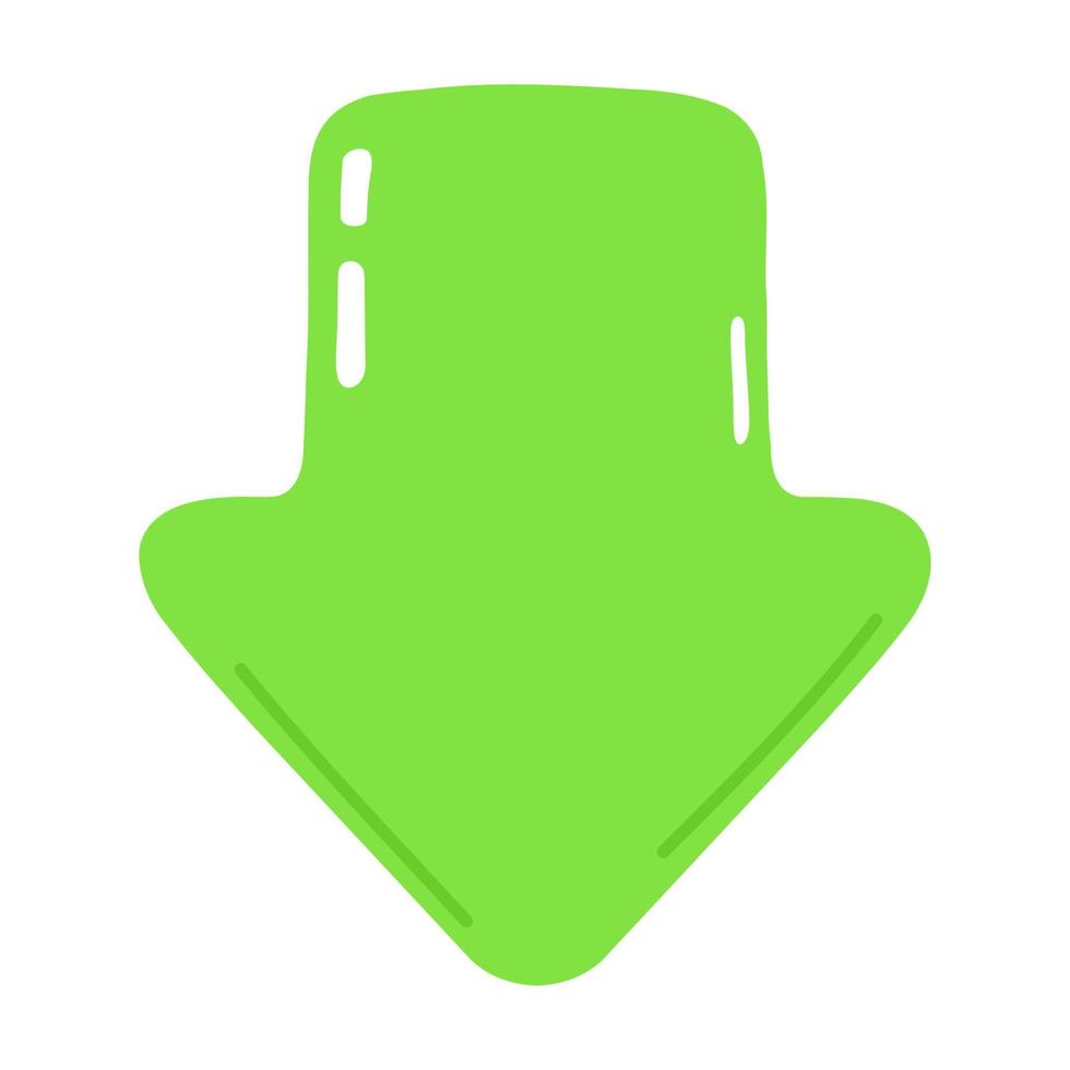 carino divertente verde freccia icona. vettore mano disegnato cartone animato kawaii personaggio illustrazione icona. isolato su bianca sfondo. verde freccia verso il basso direzione