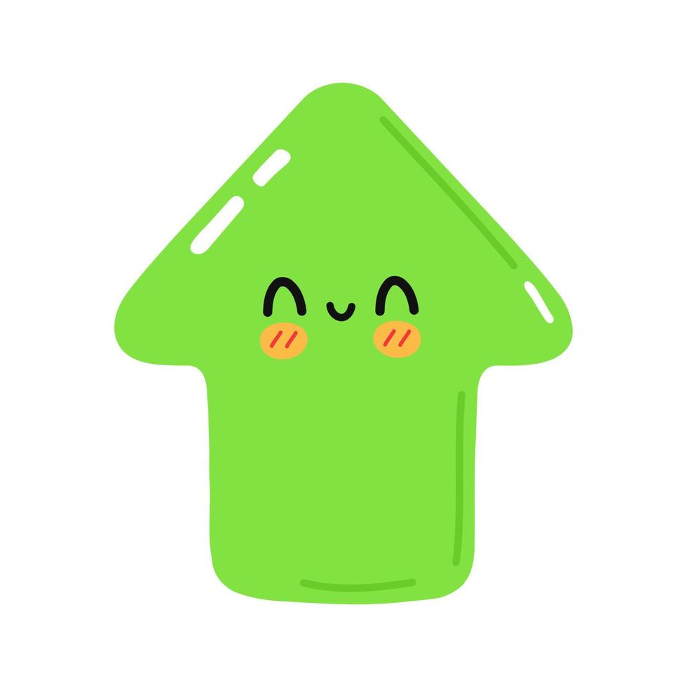 carino divertente verde freccia icona. vettore mano disegnato cartone animato kawaii personaggio illustrazione icona. isolato su bianca sfondo. verde freccia su direzione