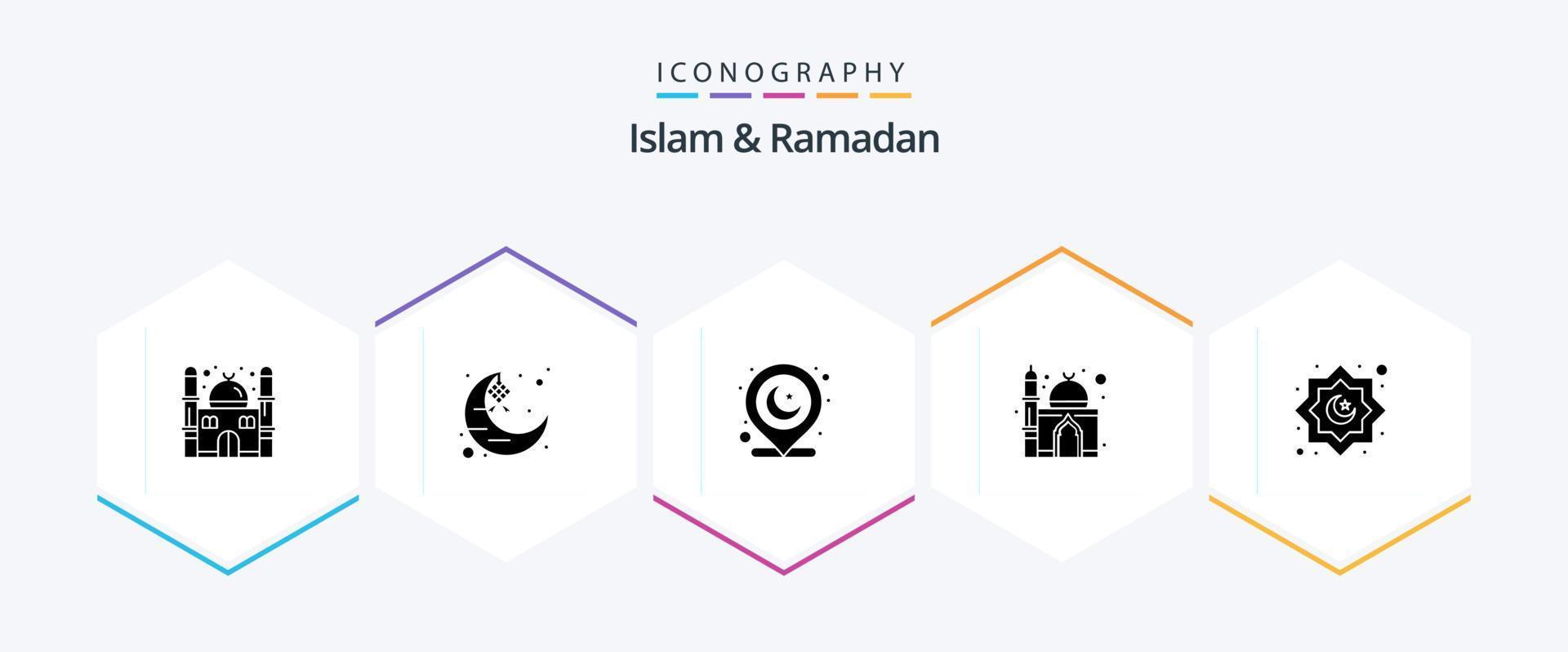 Islam e Ramadan 25 glifo icona imballare Compreso decorazione. religione. Islam. moschea. musulmano vettore