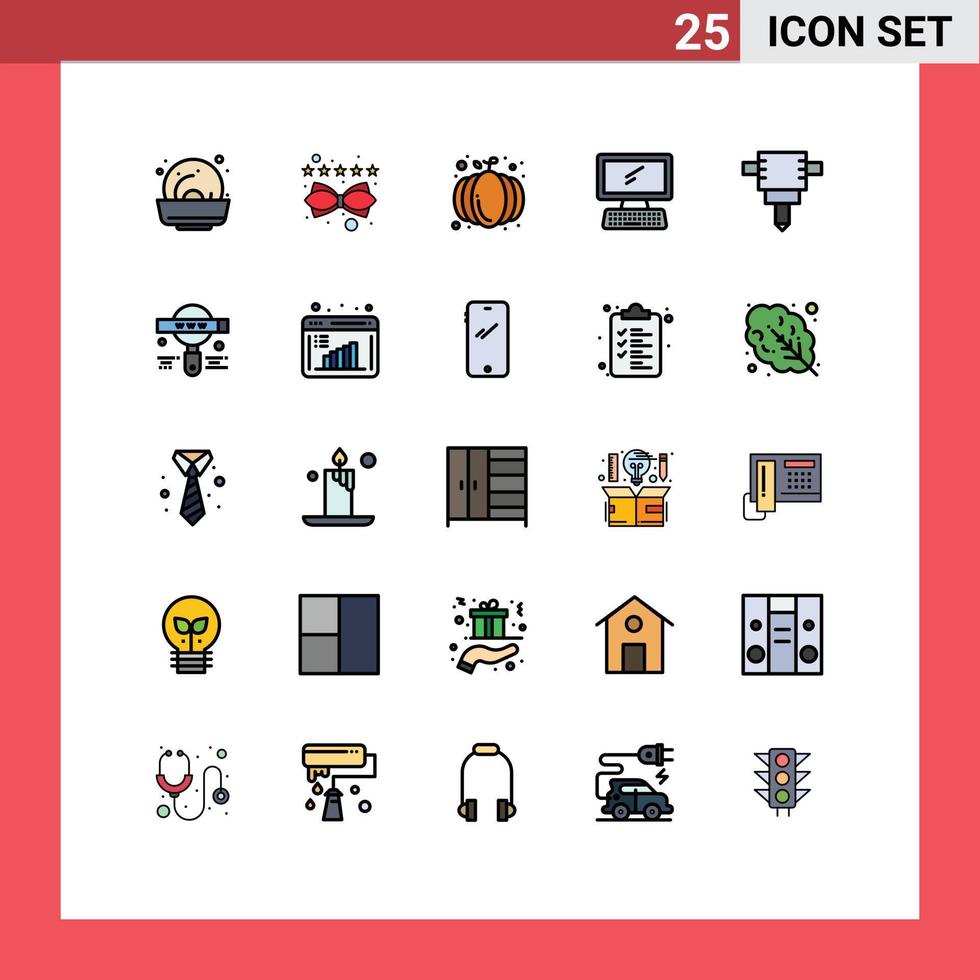 25 pieno linea piatto colore concetto per siti web mobile e applicazioni sviluppo pc Halloween tastiera tenere sotto controllo modificabile vettore design elementi