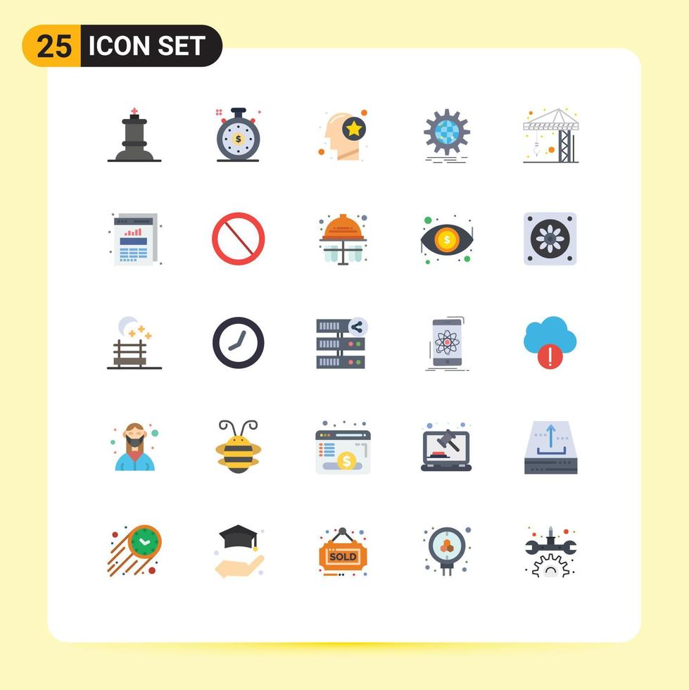 mobile interfaccia piatto colore impostato di 25 pittogrammi di costruzione Ingranaggio mente mondo largo attività commerciale modificabile vettore design elementi