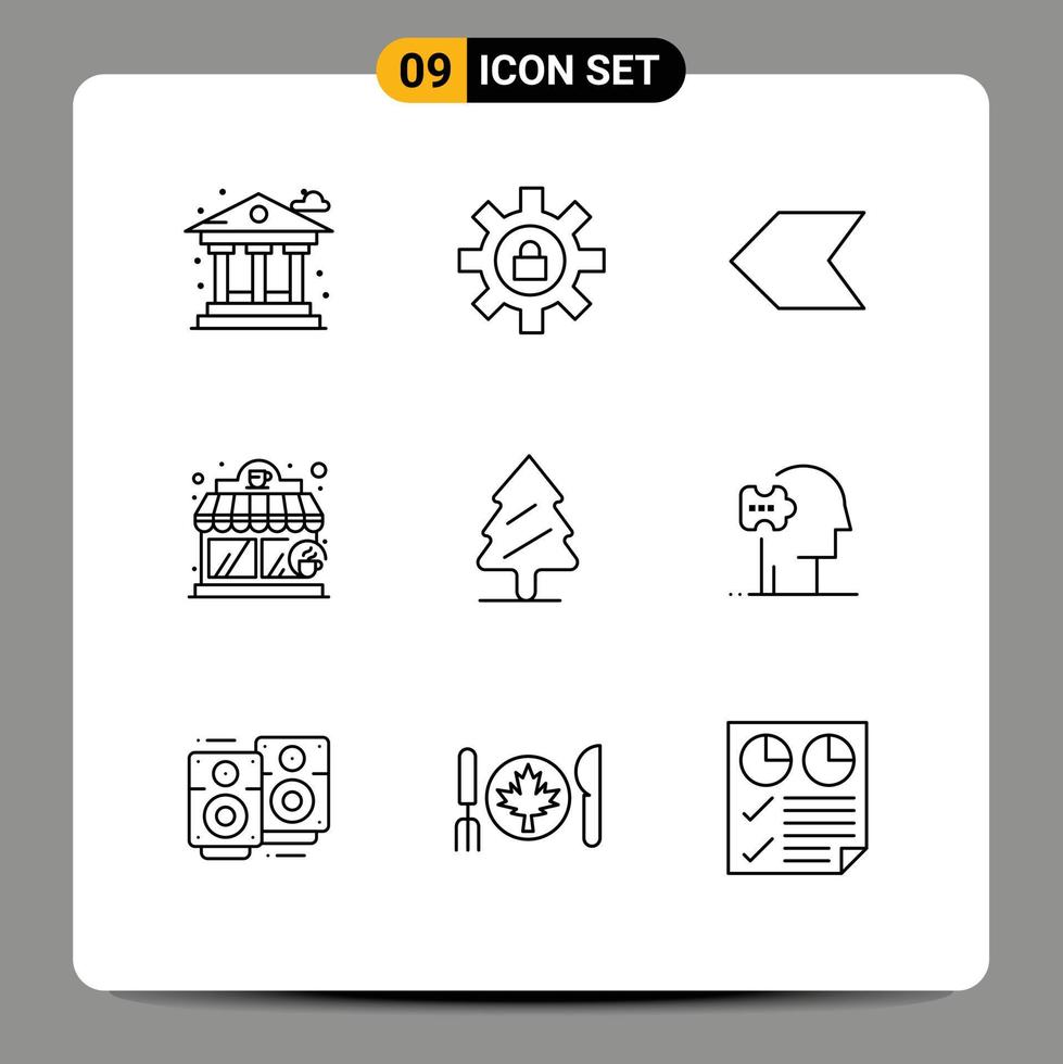 mobile interfaccia schema impostato di 9 pittogrammi di albero pino freccia natura caffè negozio modificabile vettore design elementi