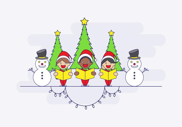 Carolers With Snowmen Vector