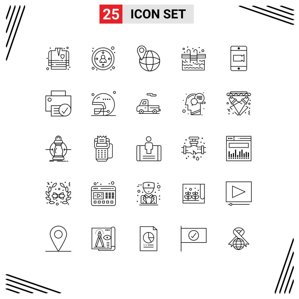 25 linea concetto per siti web mobile e applicazioni computer video viaggio mobile acqua modificabile vettore design elementi