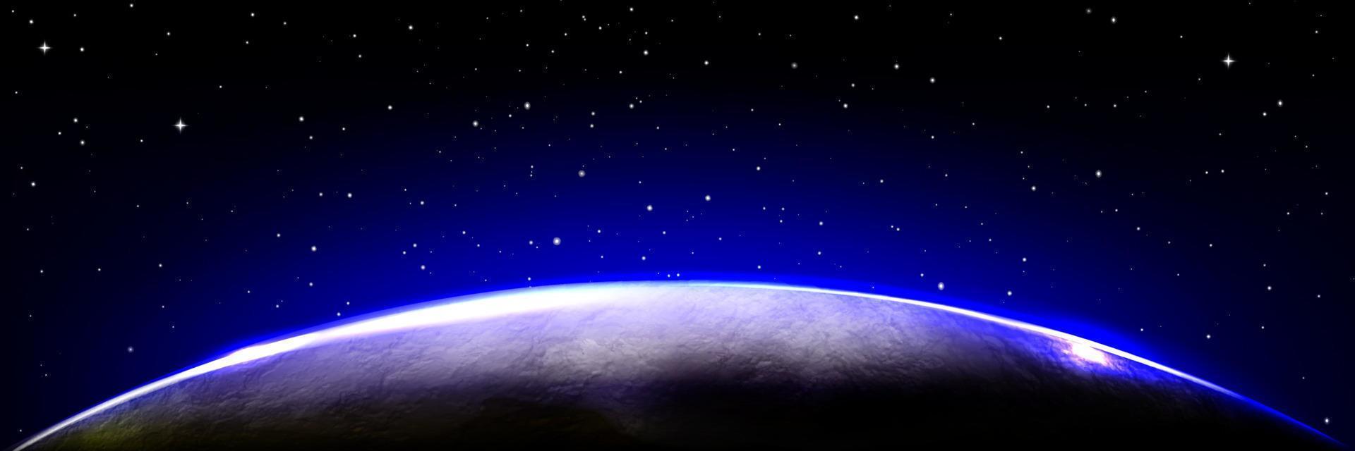 terra o un altro pianeta bordo nel Alba leggero vettore