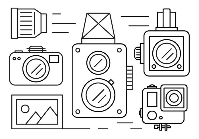 Icone della fotocamera lineare vettore