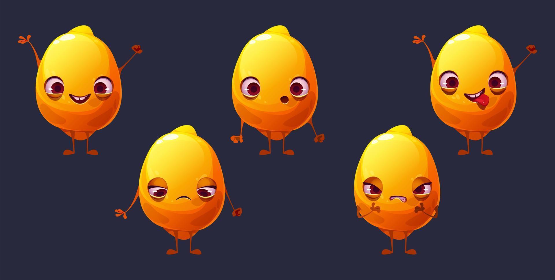 carino Limone cartone animato frutta personaggio viso emoji impostato vettore