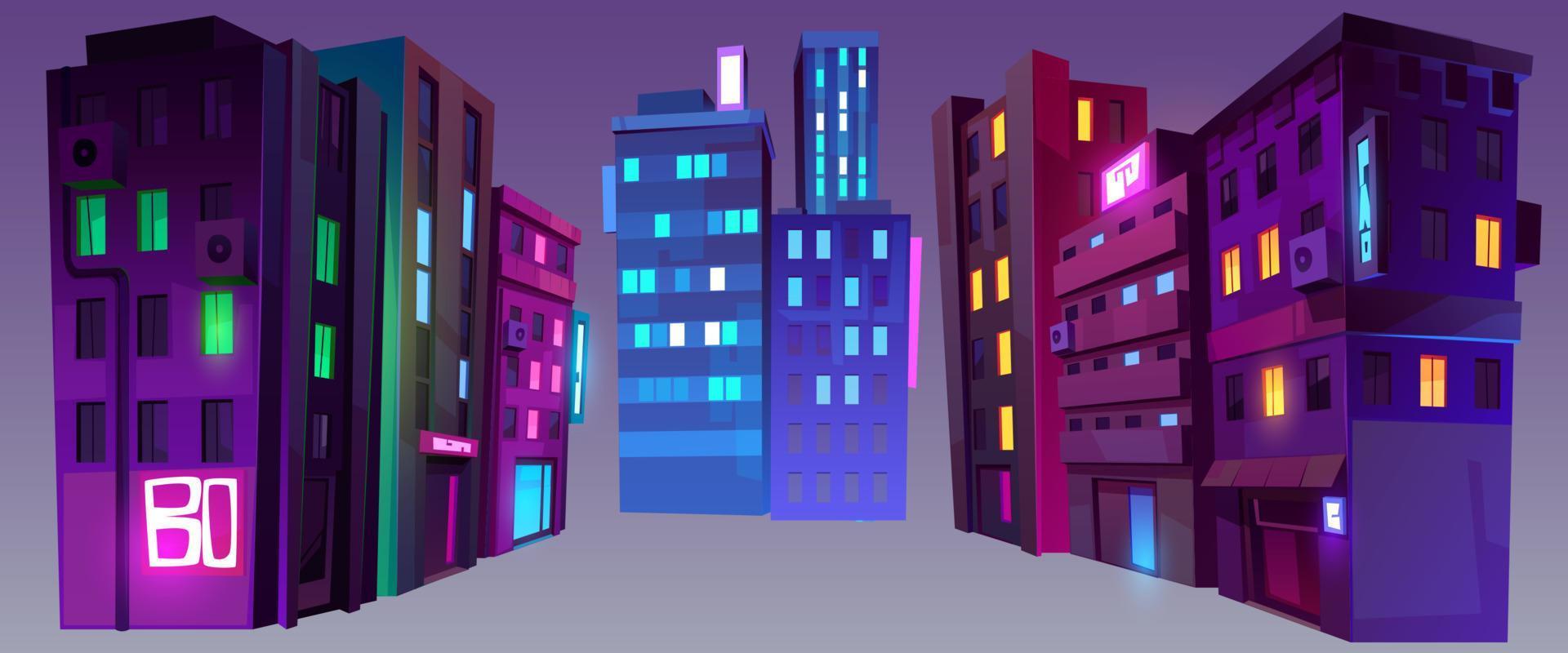 notte città edifici, isolato moderno case vettore