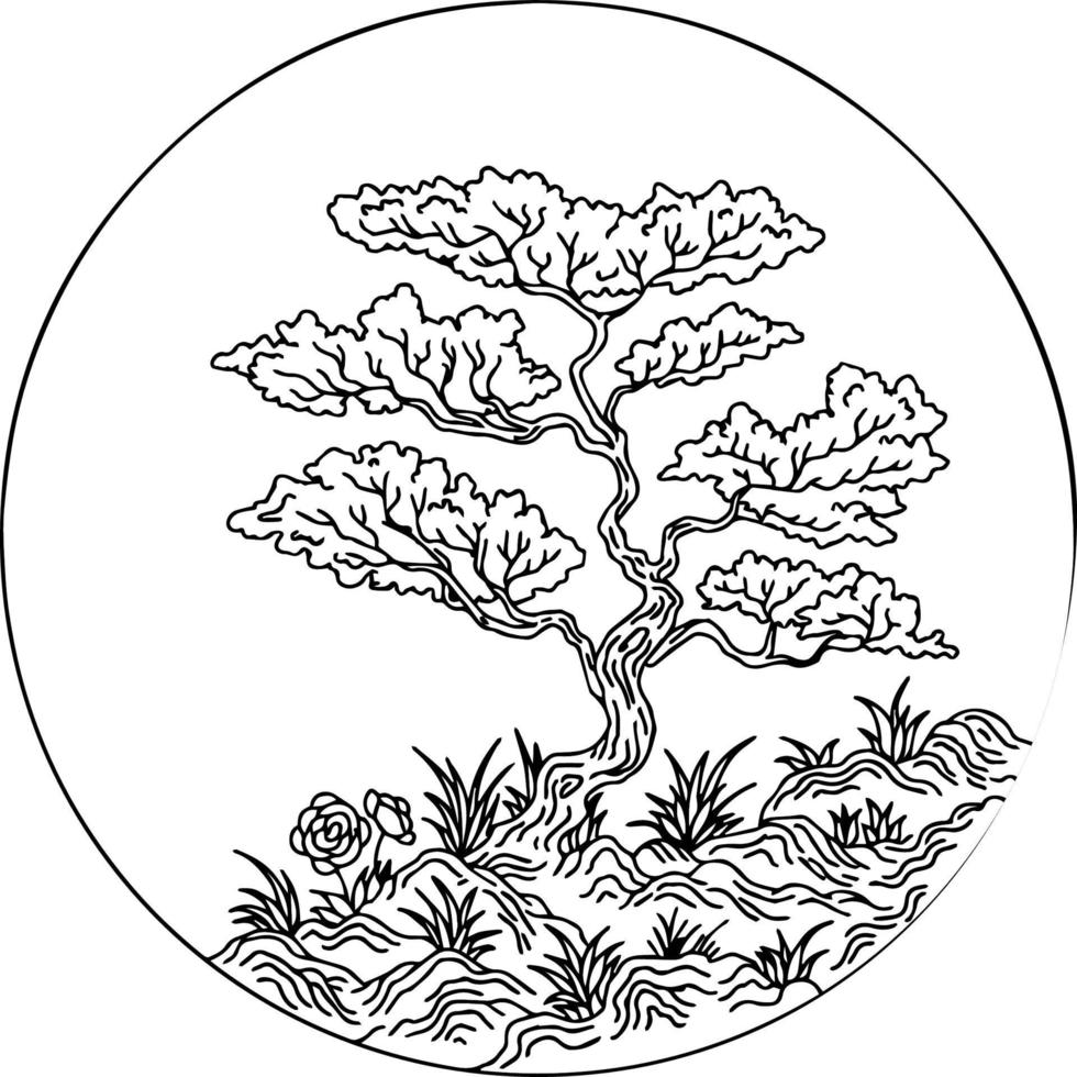 design illustrazione asiatico albero Linea artistica vettore