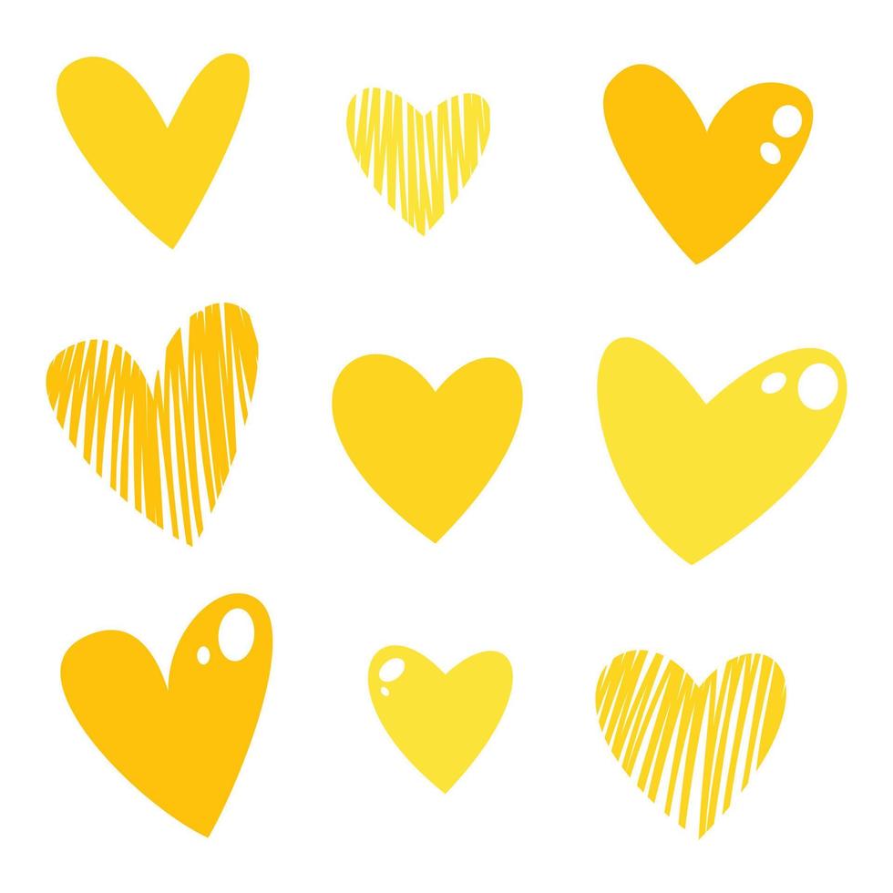 carino mano disegnato cuori collezione. giallo cuori. già pronto cuore forma design elementi per Congratulazioni carte, striscioni, newsletter. può essere Usato per modello fabbricazione e stampa. vettore