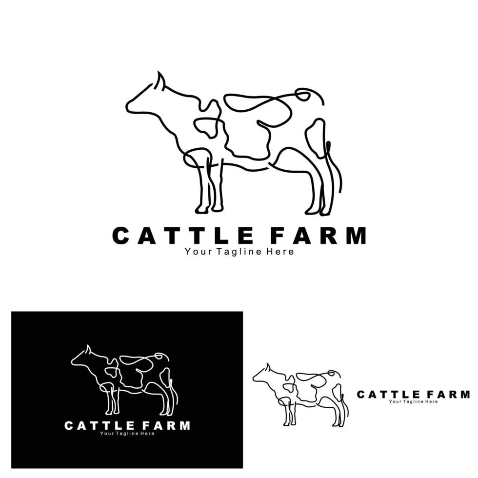 logo animale di mucca, allevamento di bovini, disegno di illustrazione di animali da allevamento di latte vettore