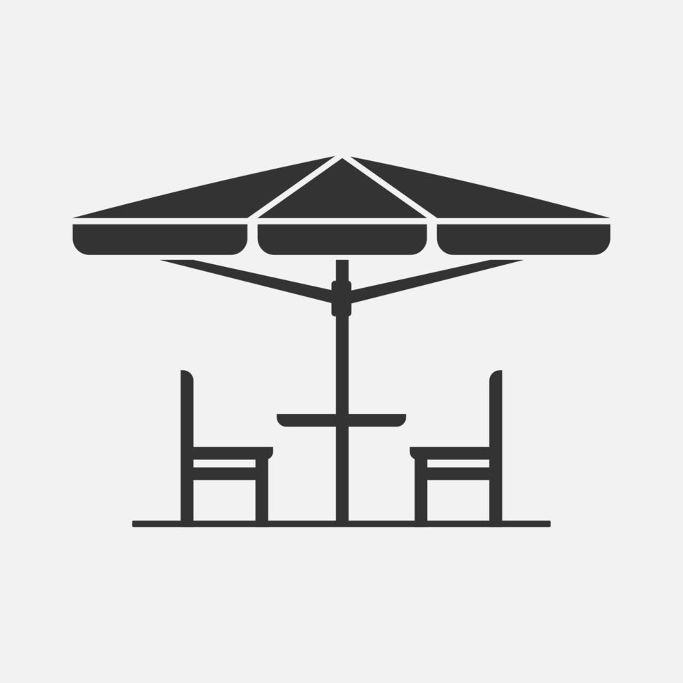 tavolo e sedia al di fuori ristorante o strada bar icona isolato piatto design vettore illustrazione.
