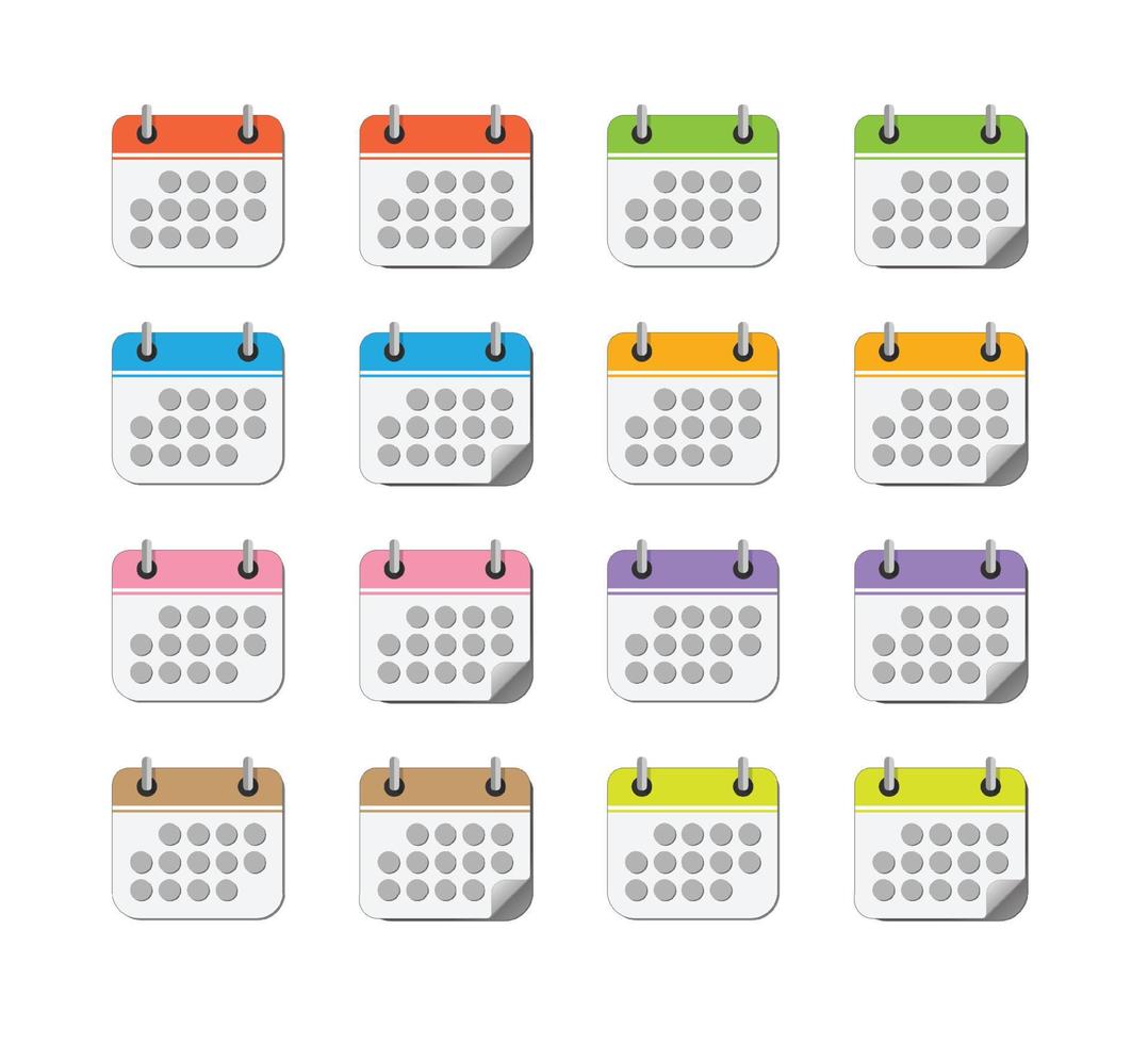 calendario icona impostato con diverso colore vettore illustrazione.