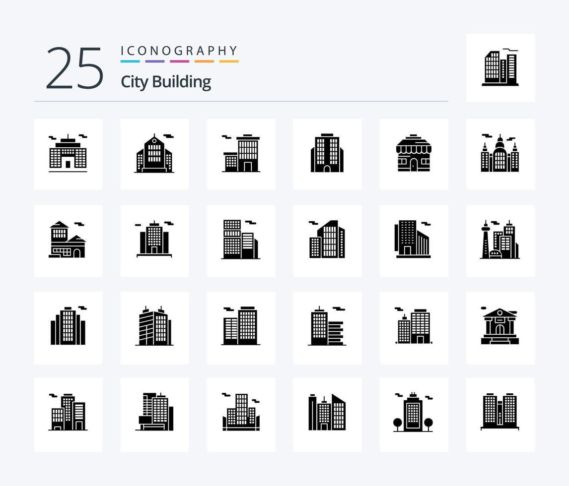 città edificio 25 solido glifo icona imballare Compreso proprietà. costruzione. Casa. costruzione. ufficio vettore