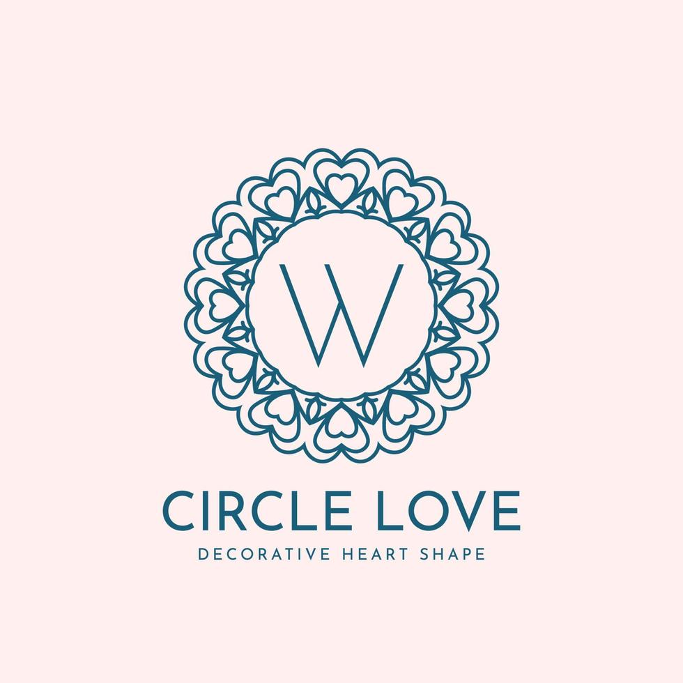 lettera w cerchio amore decorazione vettore logo design