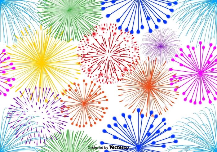 Modello infinito del fuoco d'artificio multicolore di vettore su fondo bianco