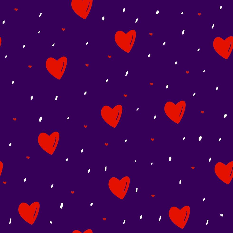 senza soluzione di continuità modello con mano disegnato cuori su buio sfondo, San Valentino decorazione, romanticismo stampare, può essere Usato per carta da parati, avvolgimento carta, copertina, tessuto design, cartolina, web pagina vettore