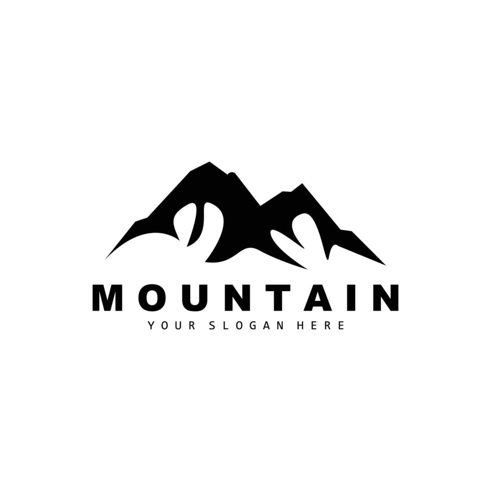 design del logo di montagna, luogo vettoriale per escursionisti amanti della natura