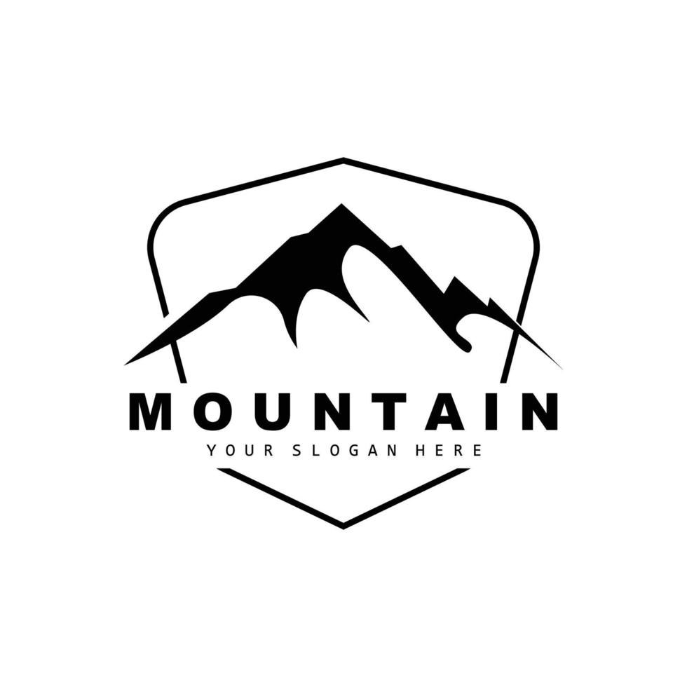 design del logo di montagna, luogo vettoriale per escursionisti amanti della natura