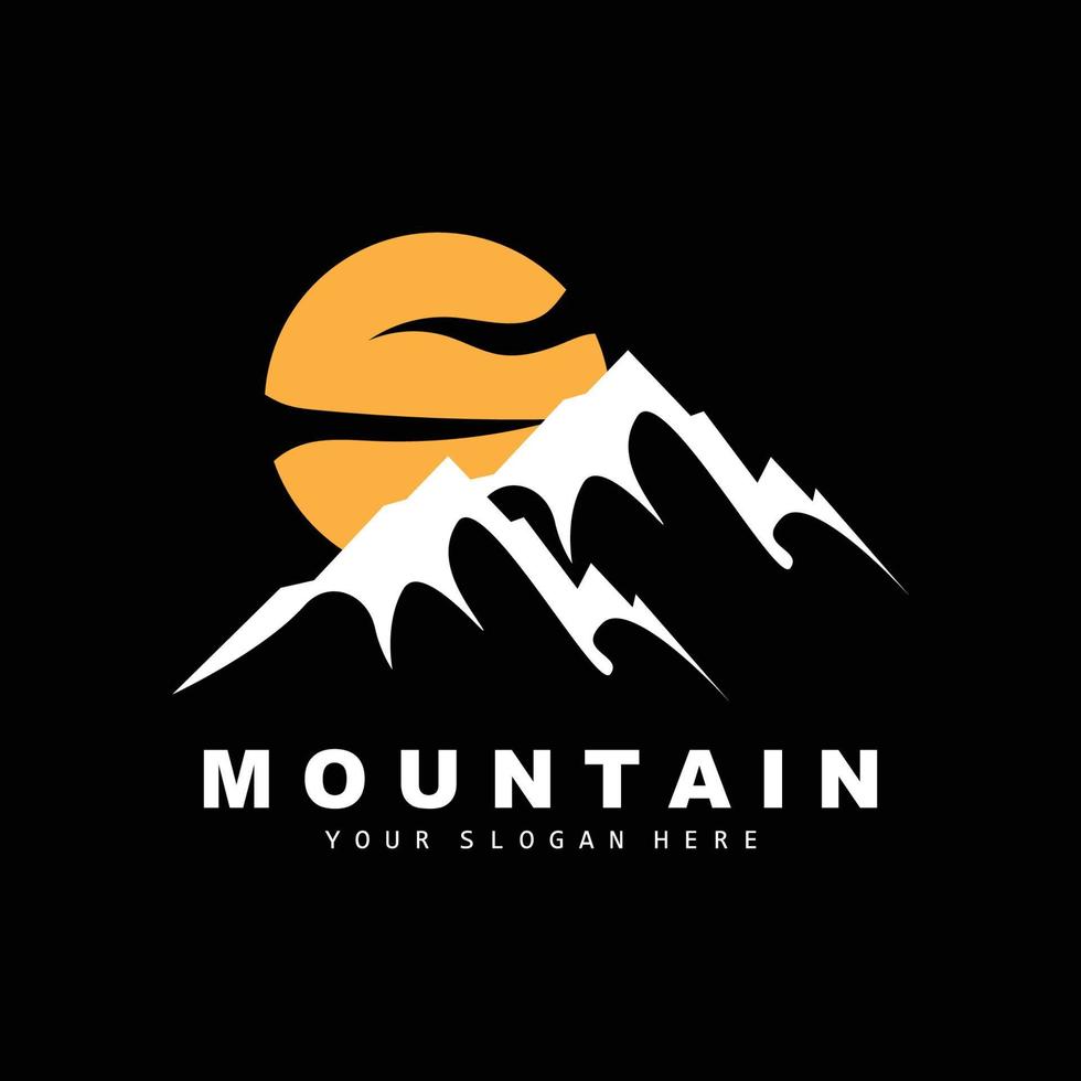 design del logo di montagna, luogo vettoriale per escursionisti amanti della natura