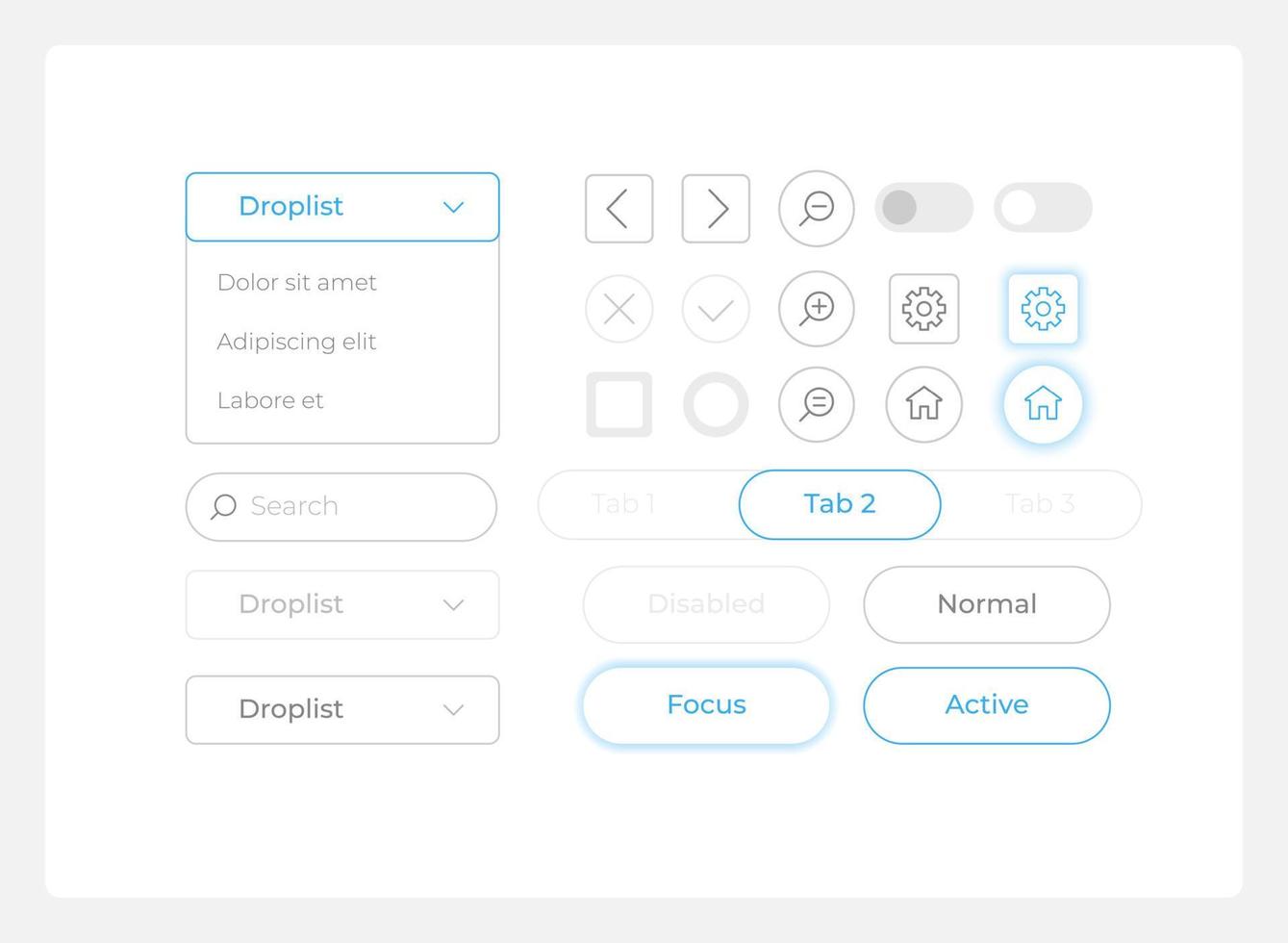 Software ui elementi kit. utente ambientazione isolato vettore componenti. piatto navigazione menu e interfaccia pulsanti modello. leggero tema ragnatela design aggeggio collezione per mobile applicazione