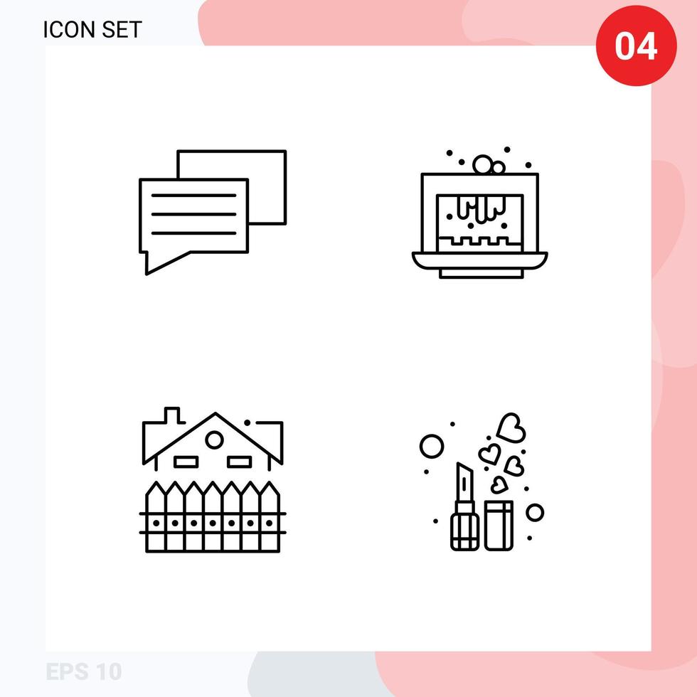 mobile interfaccia linea impostato di 4 pittogrammi di Chiacchierare edificio cottura al forno torta recinto modificabile vettore design elementi
