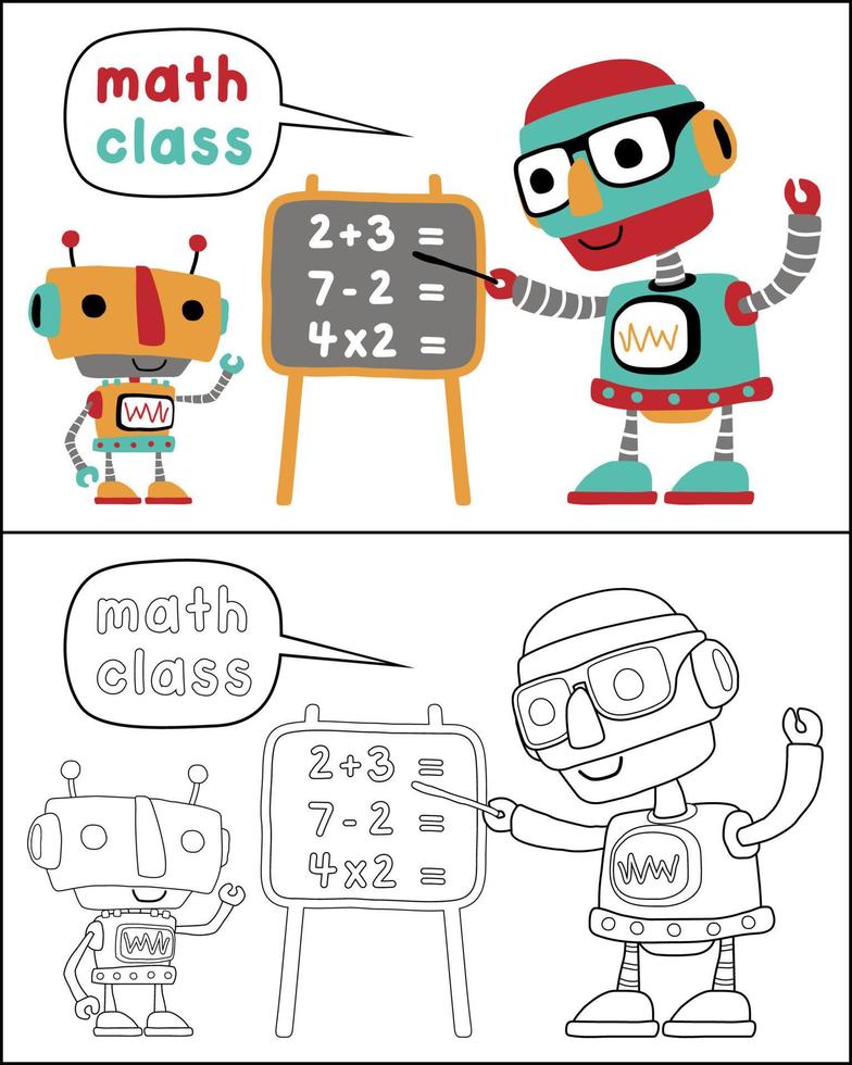 robot cartone animato studiando matematica vettore