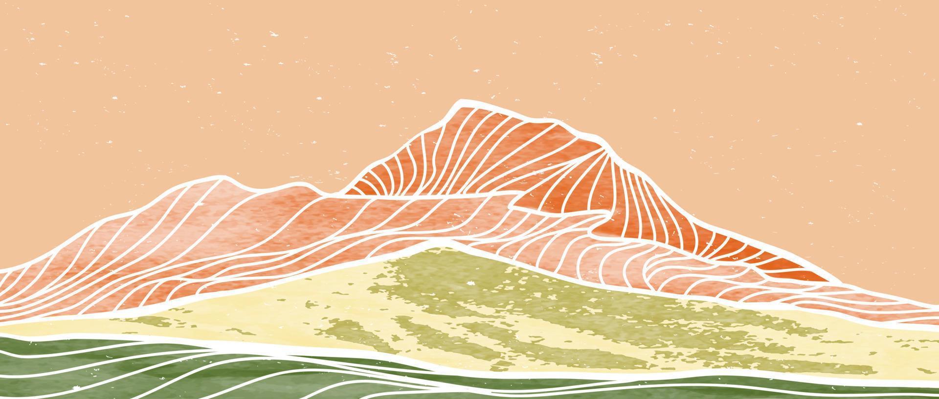 creativo minimalista mano dipinto illustrazioni di medio secolo moderno. naturale astratto paesaggio sfondo. montagna, mare, cielo, colline vettore