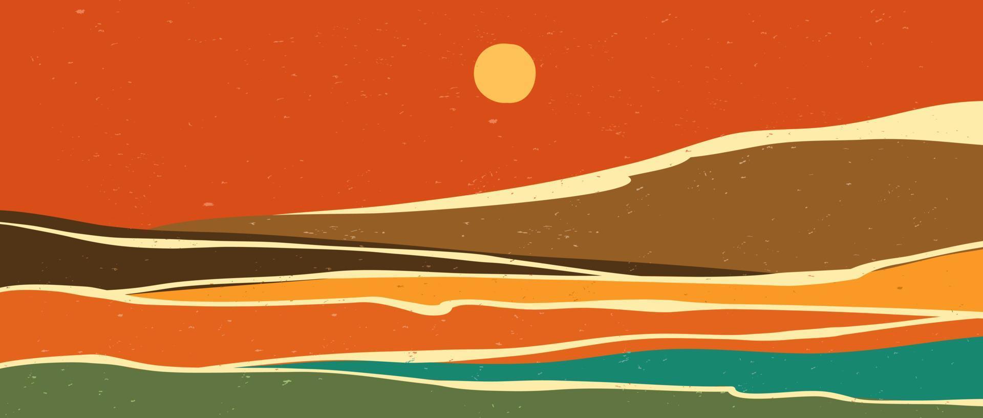 creativo minimalista mano dipinto illustrazioni di medio secolo moderno. astratto contemporaneo estetico sfondi paesaggi con montagna, collina, tramonto, mare. vettore illustrazioni
