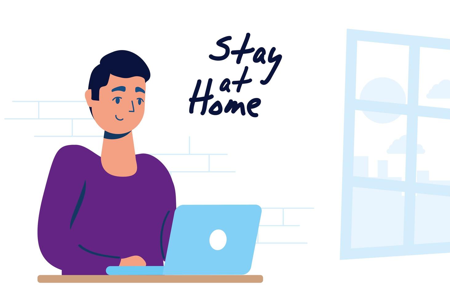 campagna di home office con l'uomo sul laptop vettore